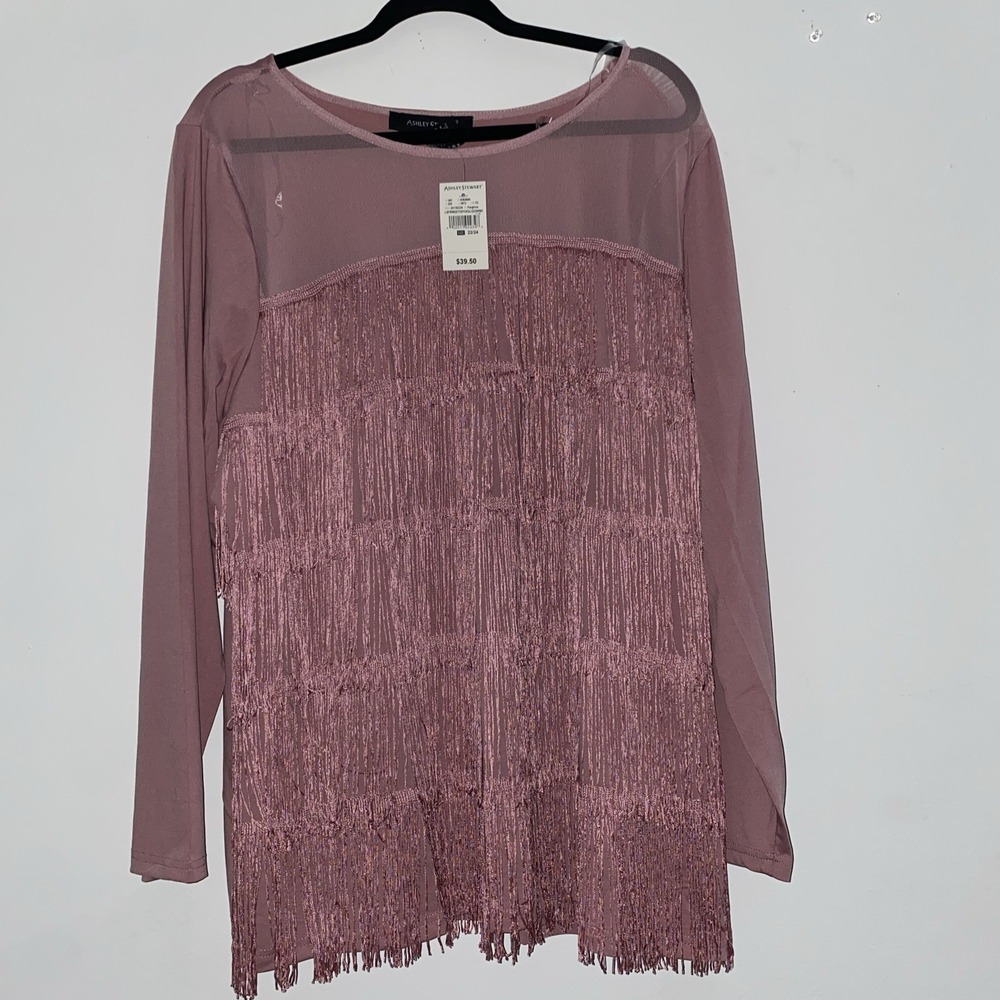 Ashley Stewart Long Sleeve Fringe Blouse Top NWT 22/24